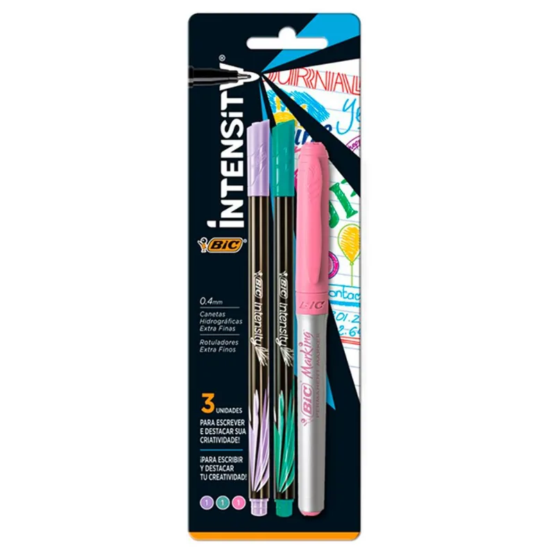 Caneta Bic Intensity 0.4 +Marcador Permanente Rosa 3un