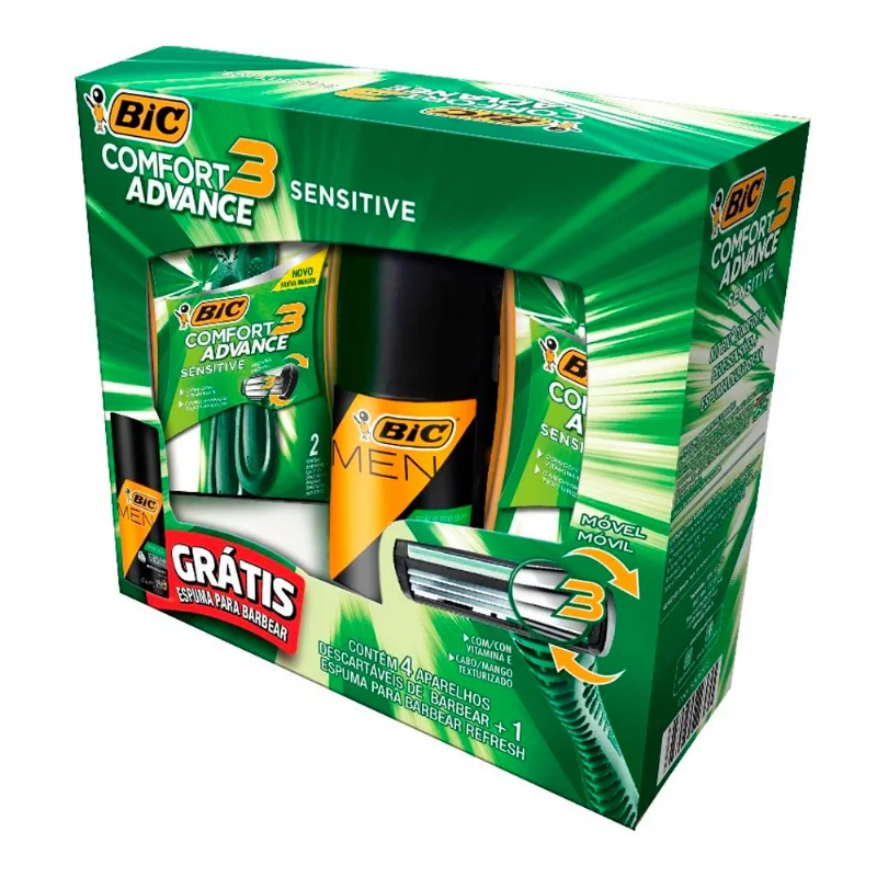 Kit Aparelho de Barbear Bic Comfort 3 Sensitive 4 Unidades + Espuma de Barbear