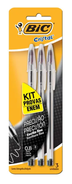 Caneta Esferográfica Cristal Fina 3 Unidades BIC Escrita 0.8mm - Bic - Papelaria