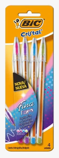 Caneta Esferográfica Cristal Fina 0.8mm 4 Unidades BIC Cores Fashion - Bic - Papelaria