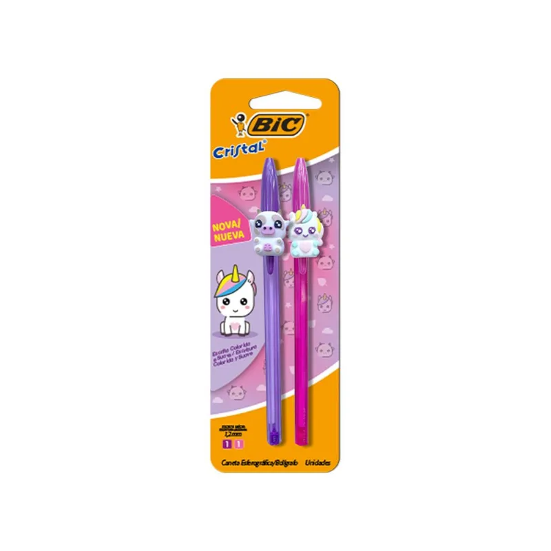 Caneta Bic Cristal Fashion Bichinhos Rosa/Roxo 2un