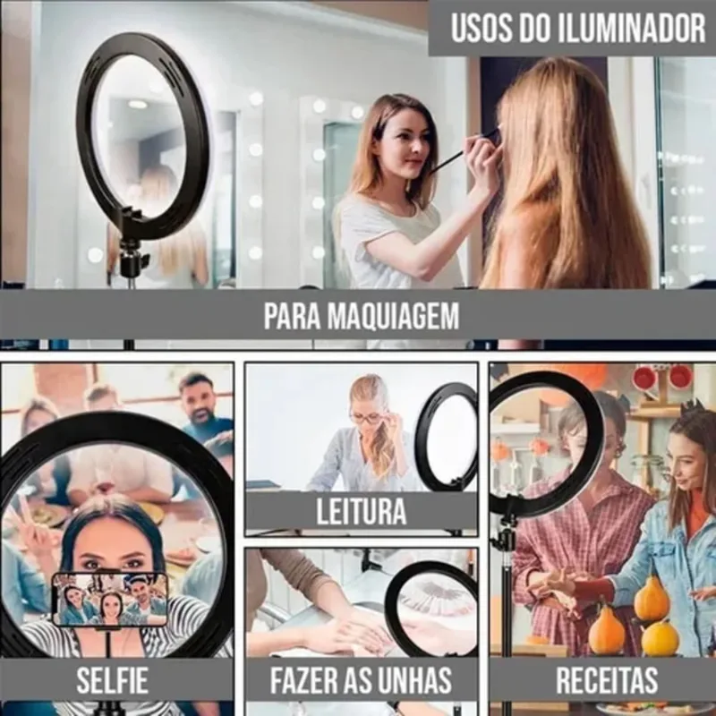 Ring Light Led Iluminador 26cm Completo com Tripé 210cm