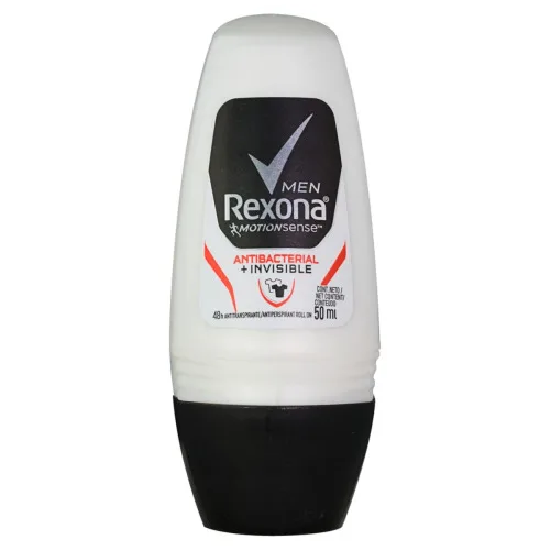 Desodorante Roll On Masc Invisible Antibacterial 50ml Rexona - REXONA - Higiene E Beleza