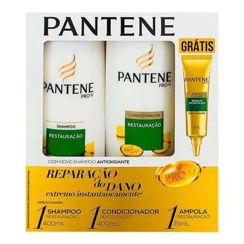 KIT PANTENE RESTAURAÇÃO SHAMPOO 400ML  CONDICIONADOR 200ML  AMPOLA DE TRATAMENTO 15ML - PANTENE