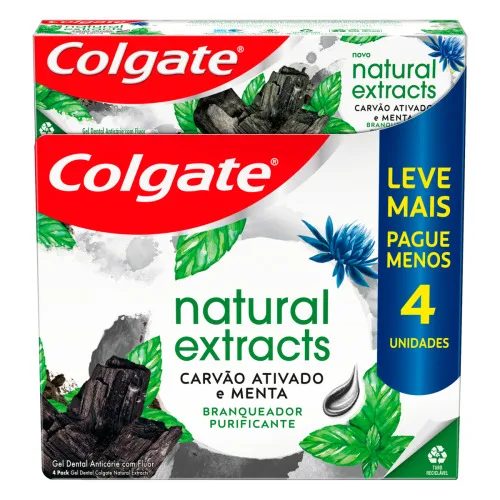 PACK GEL DENTAL CARVÃO ATIVADO MENTA COLGATE NATURAL EXTRACTS PURIFICANTE CAIXA 4 UNIDADES 90G CADA - COLGATE - Higiene Pessoal
