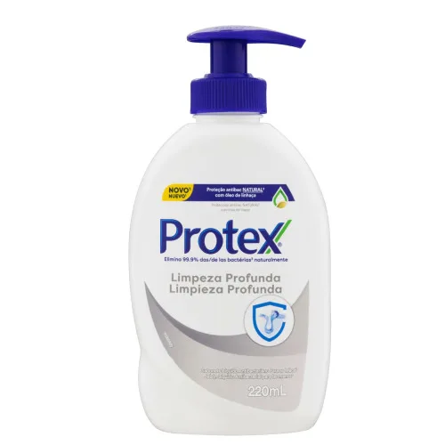 SABONETE LÍQUIDO ANTIBACTERIANO PARA AS MÃOS PROTEX LIMPEZA PROFUNDA FRASCO 220ML - PROTEX - Higiene E Perfumaria