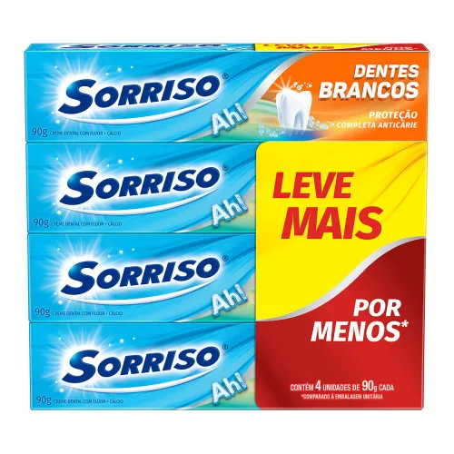 PACK CREME DENTAL SORRISO DENTES BRANCOS CAIXA 4 UNIDADES 90G CADA LEVE MAIS PAGUE MENOS - SORRISO - Higiene Pessoal