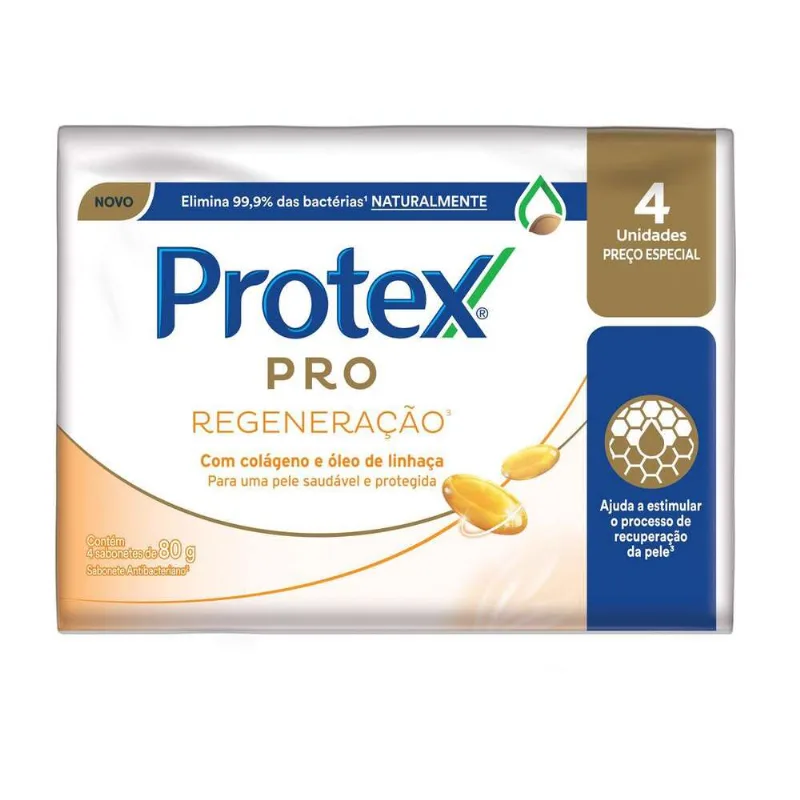 Pack Sabonete Barra Antibacteriano Protex Pro Regeneração Envoltório 4 Unidades 80g Cada