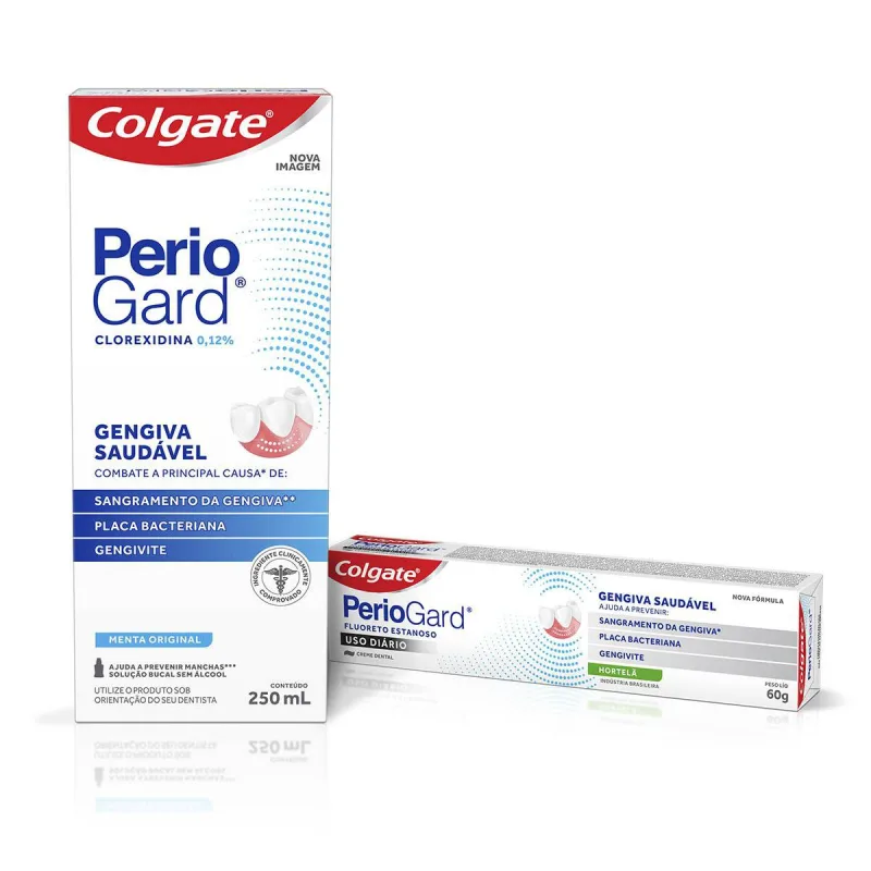 Kit Enxaguante Bucal Colgate Periogard Zero Álcool 250ml 1 Uni + Creme Dental Colgate Periogard Hortelã 60g 1 Unidade - Periogard - Higiene Pessoal