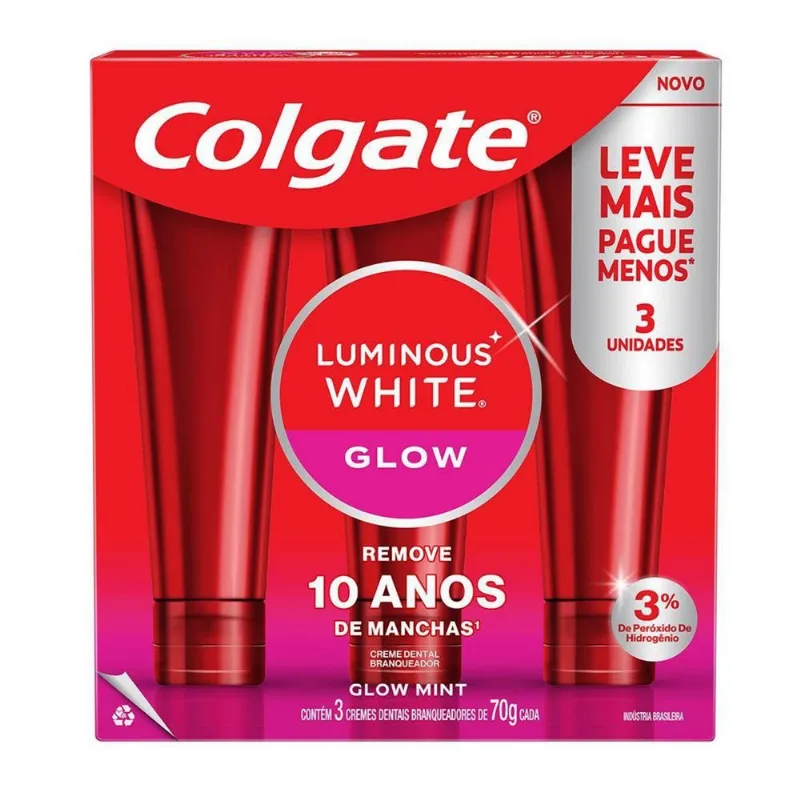 Creme Dental Colgate Luminous White Glow Pack 3 Unidades de 70g