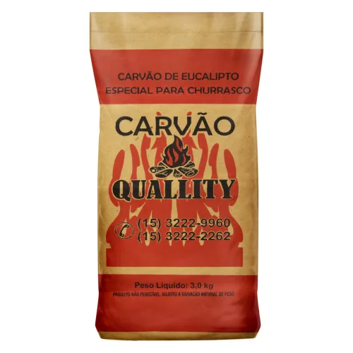 CARVÃO EUCALIPTO PARA CHURRASCO QUALLITY PACOTE 3KG - QUALLITY