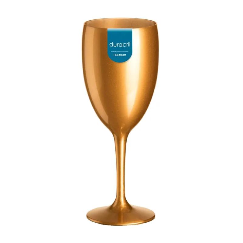 Taça De Vinho Acrílico 400 Ml Dourada 12 Unidades