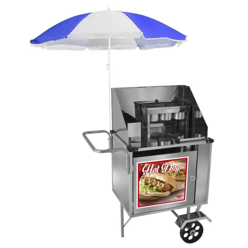 Carrinho De Hot Dog Cefaz Simples Inox Rodas Maciças E Guarda Sol S07m/gs - Cefaz