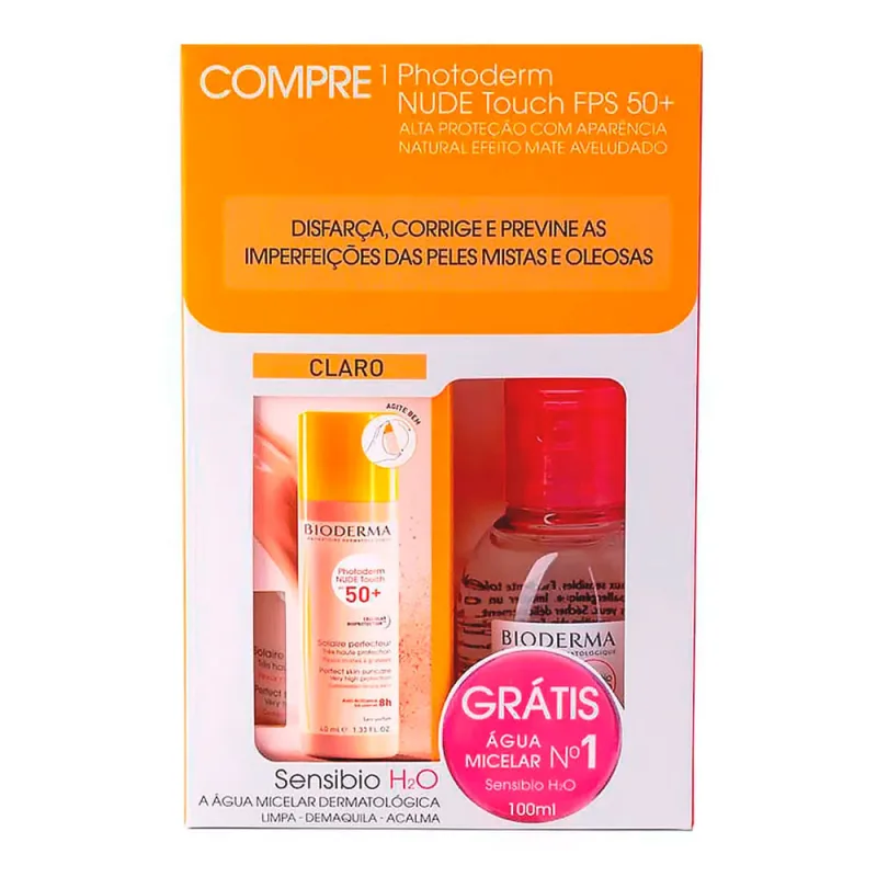 Kit Photoderm Nude Touch Bioderma FPS50 Claro 40ml + Sensibio H2o 100ml - Bioderma