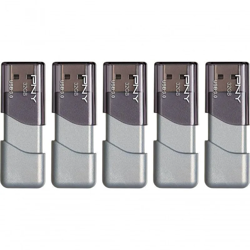 Pen Drive PNY Turbo Attaché 3 32GB USB 3.0 Capless Pacote Com 5 Unidades Prata