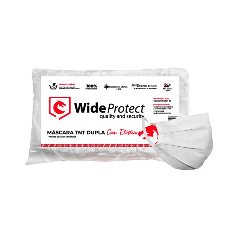 Máscara Dupla Descartável Com Elástico Com 100 Unidades Wide Protect Máscara Respiratória Descartável Dupla Branca Com 100 Unidades Wide Protect