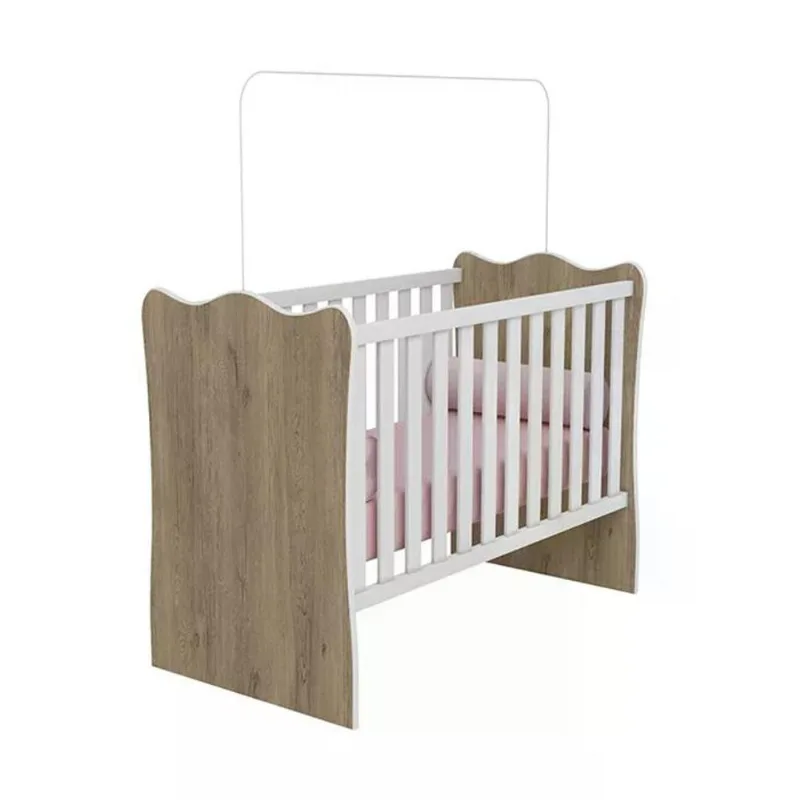 Berço Simples Infantil Doce Sonho 1 Carvalho Rustico Branco Qmovi