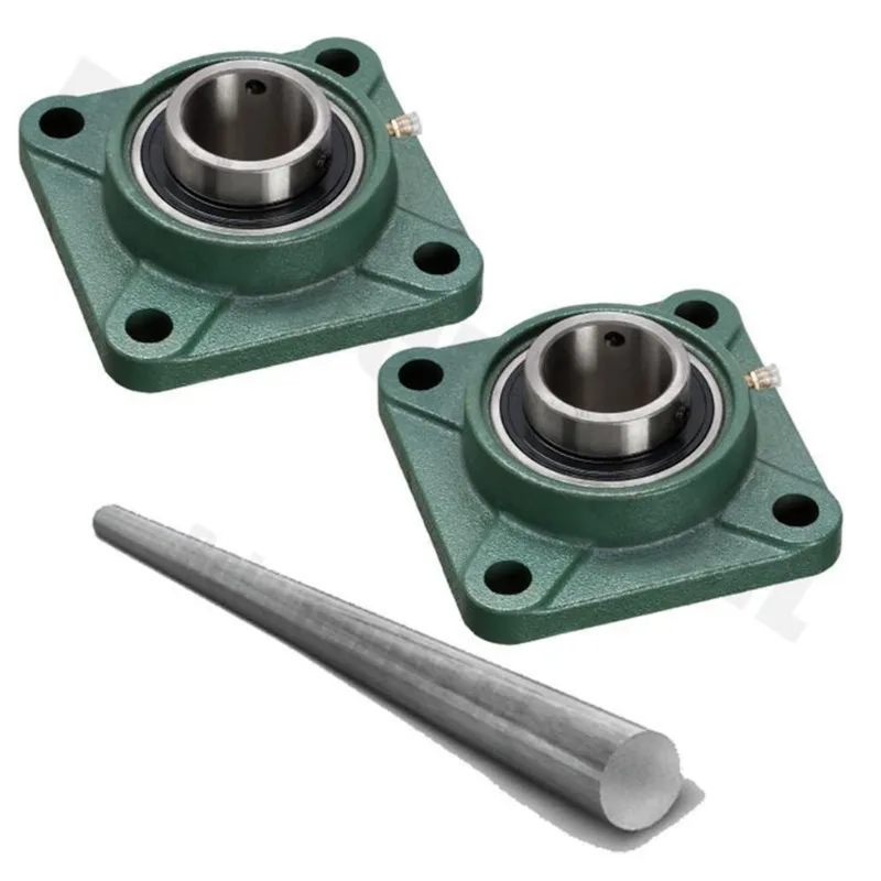 Kit 2 Mancal Quadrado F209 Com Rolamento 45mm Com Eixo 70cm