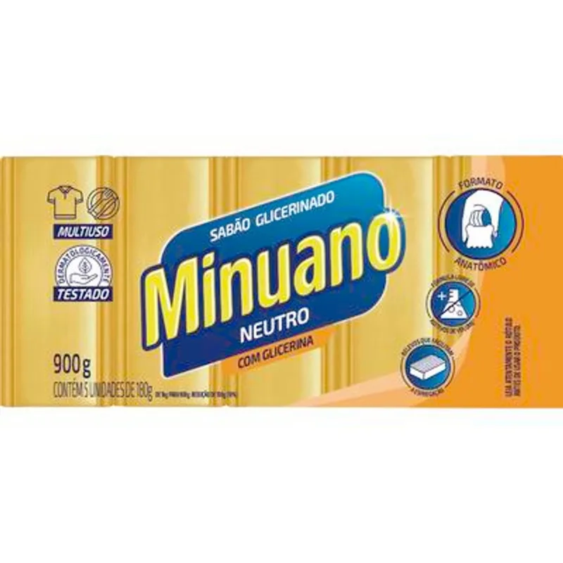 Sabão em Barra Glicerinado Minuano Neutro 5x180g
