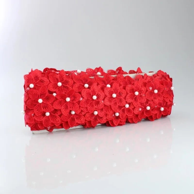 RENDA GUIPIR DE FLOR COM PEROLA 35MM COM 13 METROS 201 - Vermelho