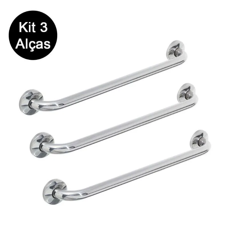 Kit 3 Alças Apoio Banheiro Deficiente Idoso Acessibilidade Cadeirante Inox