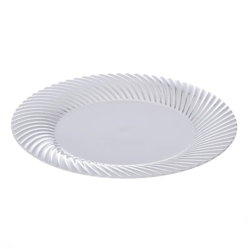 Prato Descartável de Luxo 18cm Branco com Prata 6un Silver Plastic