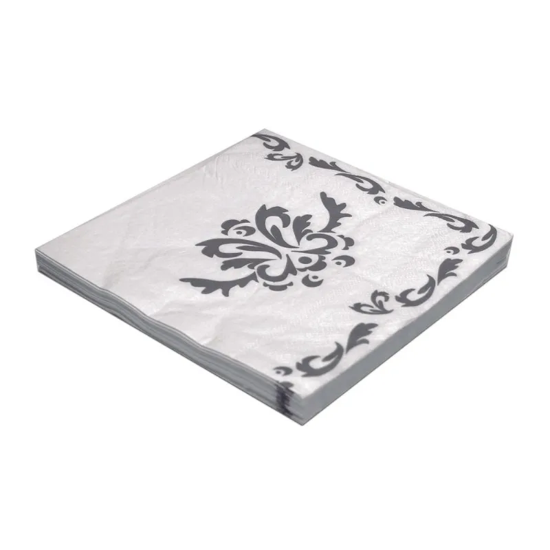 Guardanapo Estampado Branco e Prateado Silver Plastic