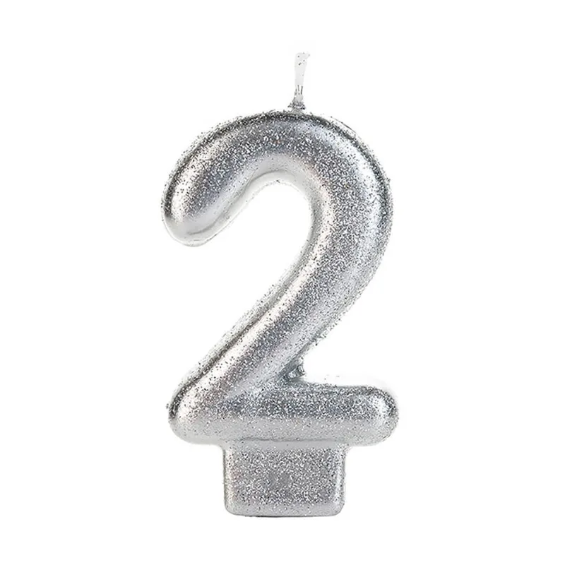 Vela Metalizada com Glitter Número 2 SilverFestas