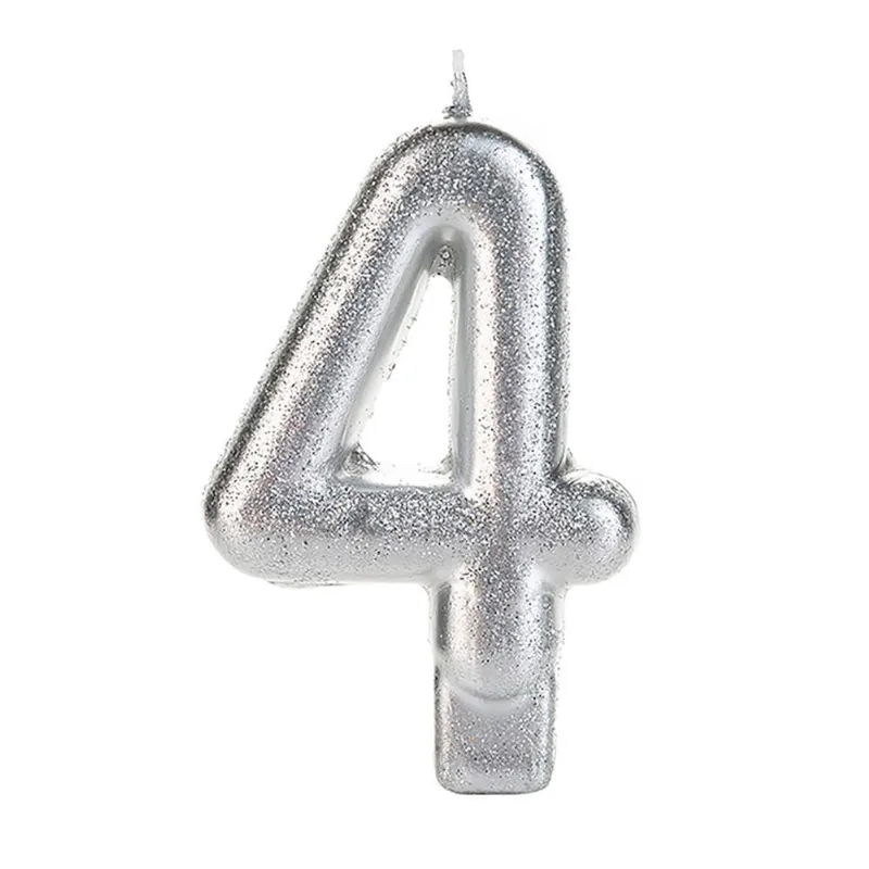 Vela Metalizada com Glitter Número 4 SilverFestas