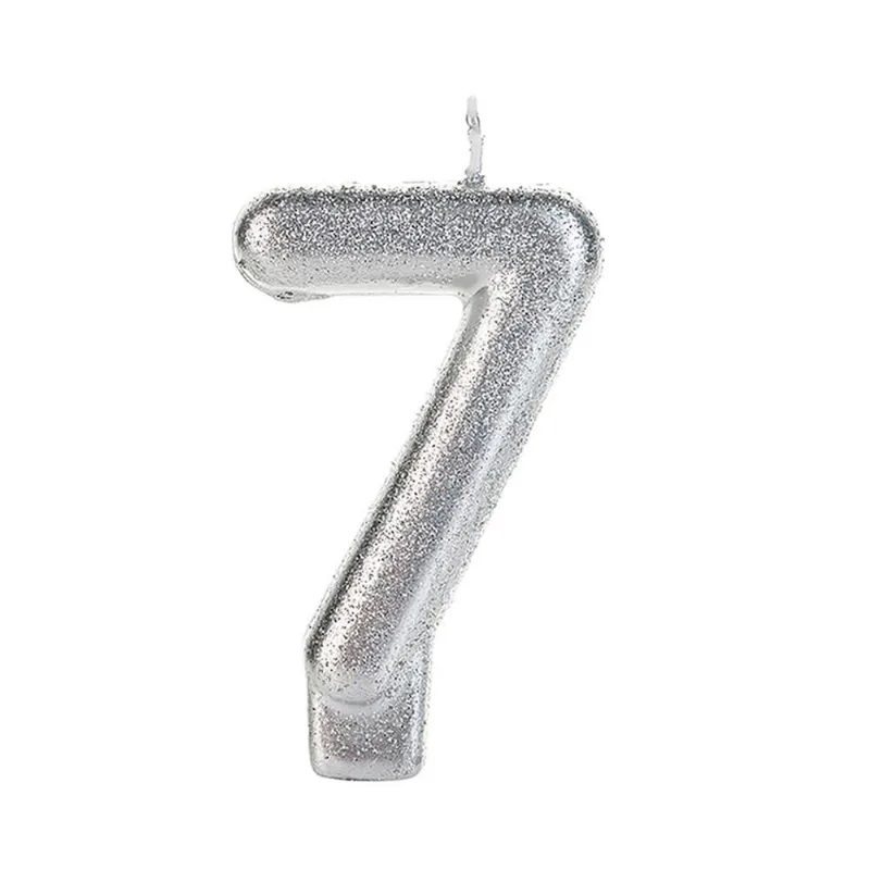 Vela Metalizada com Glitter Número 7 SilverFestas