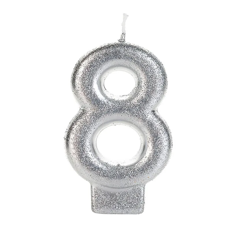 Vela Metalizada com Glitter Número 8 SilverFestas
