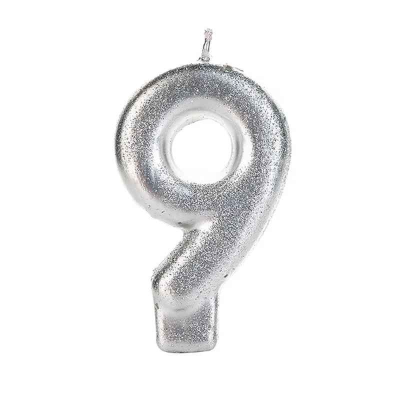 Vela Metalizada com Glitter Número 9 SilverFestas