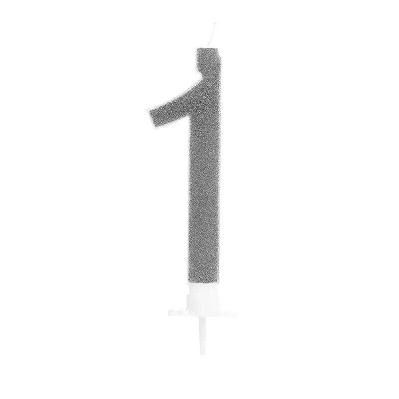 Vela Grande Glitter Número 1 Para Decorar E Iluminar Seu Bolo Com 10Cm Silver Festas