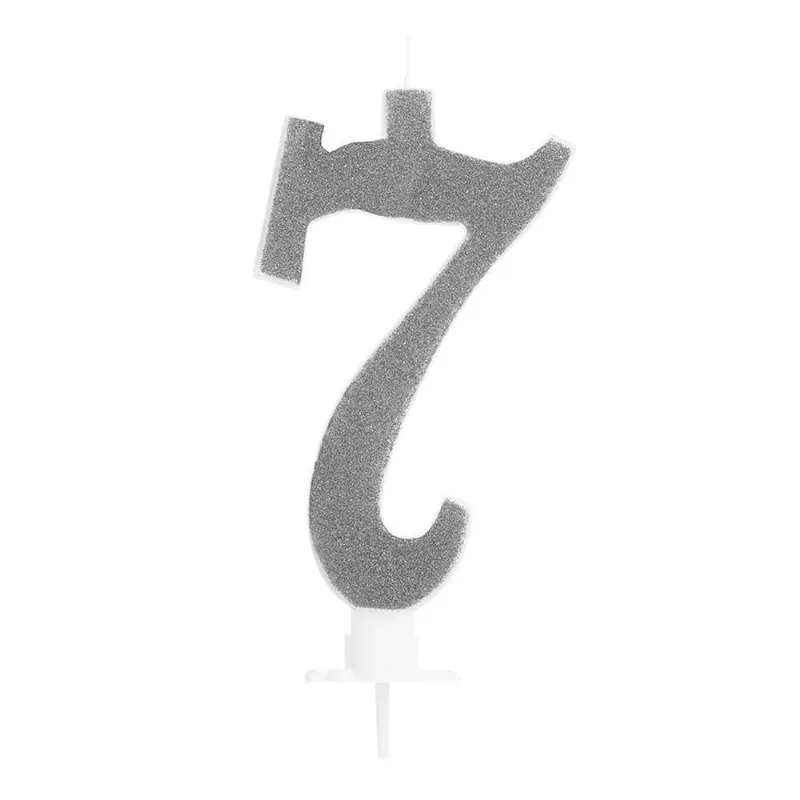 Vela Grande Glitter Número 7 Para Decorar E Iluminar Seu Bolo Com 10Cm Silver Festas