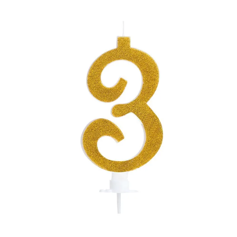 Vela Grande Glitter Número 3 Para Decorar E Iluminar Seu Bolo Com 10Cm Silver Festas
