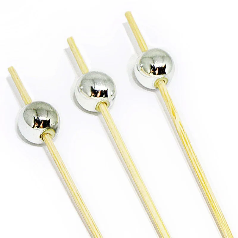 Palito em Bambu para Petiscos Bolinha Prata Silver Plastic com 20 unidades
