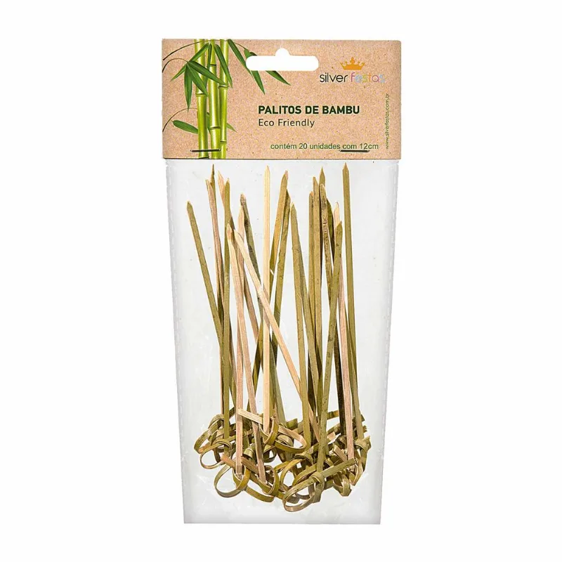Palitos de Bambu para Petiscos Silver Plastic 20 unidades