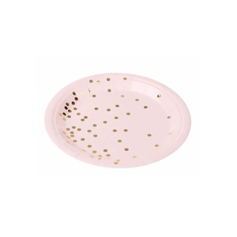 Prato de Papel Confetes dourados rosa 18cm- 10 unidades SilverFestas