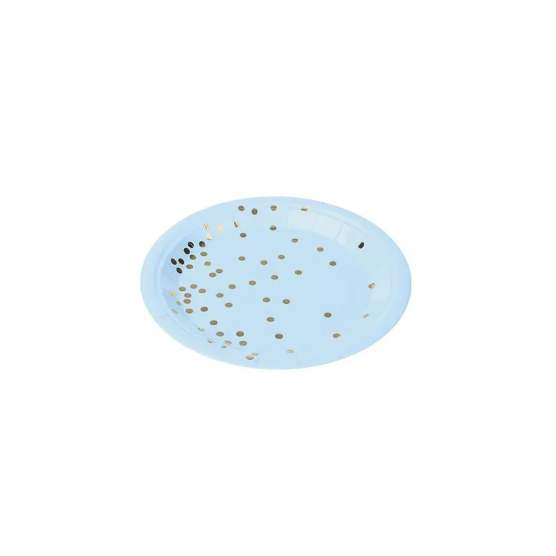 Prato de Papel Confetes dourados azul 18cm- 10 unidades SilverFestas