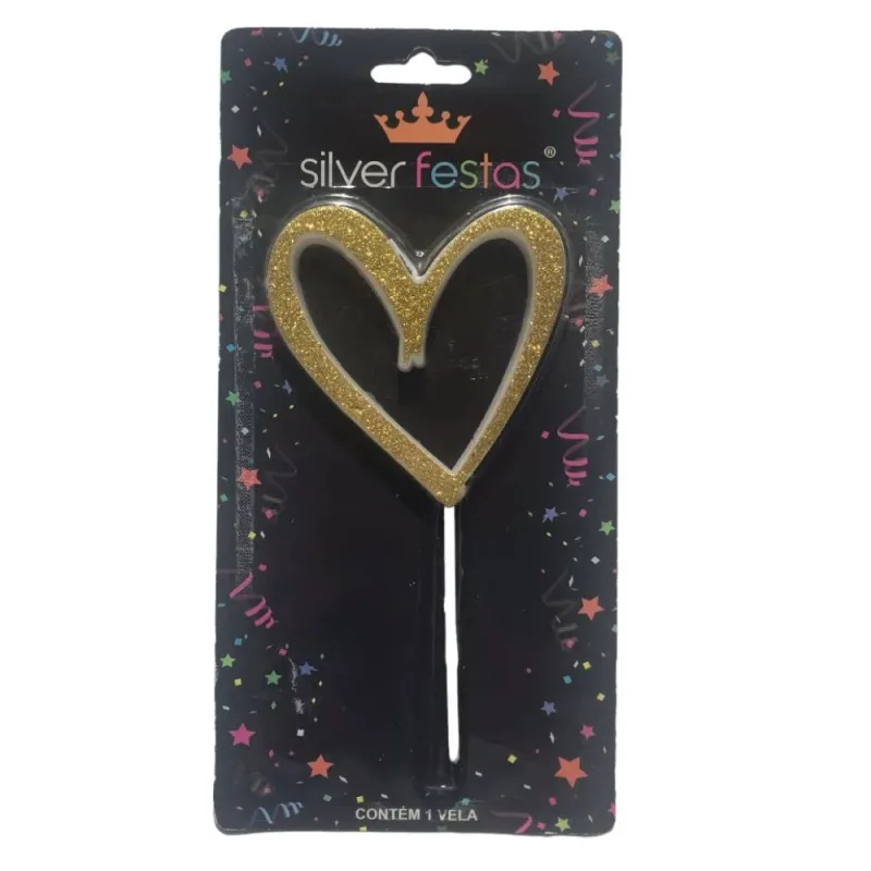 Vela Coração Glitter Dourada Silver Festas 1un - Silver Festas - Casa E Utilidades
