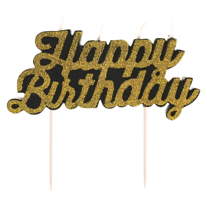 Vela Happy Birthday Silver Festas Dourado E Preto V090 (MP)