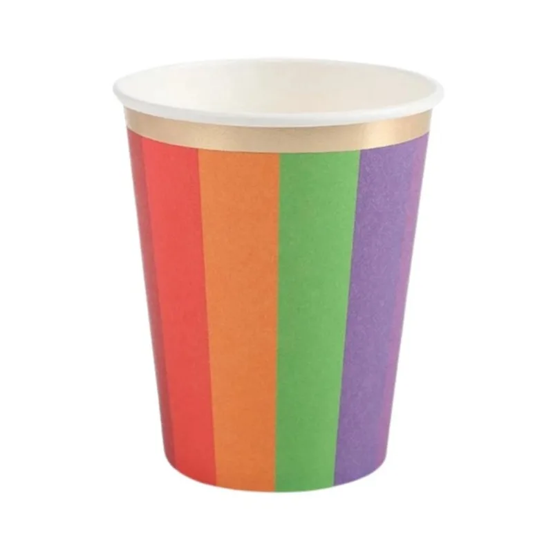 Copo De Papel Colorido Com Borda Dourada 270ml 8un