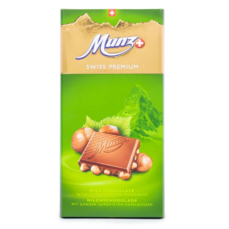 Barra de Chocolate Suíço Ao Leite com Avelã Munz 100g