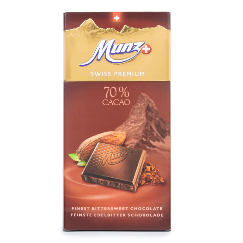 Barra de Chocolate Suíço Amargo 70% Munz 100g