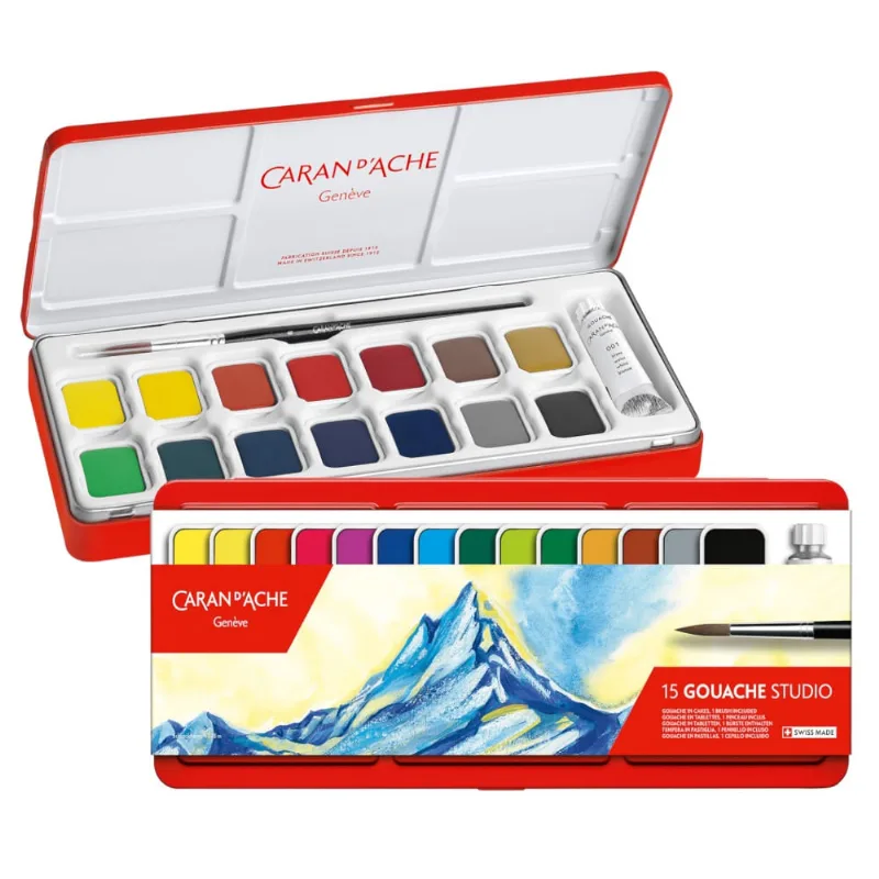 Tinta Guache em Pastilha Caran D'ache Studio com 15 Cores
