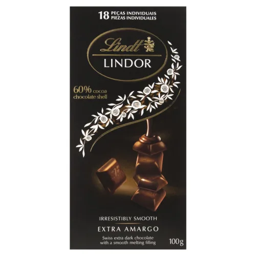 Chocolate Amargo 60 Cacau Recheio Cremoso Lindt Lindor Caixa 100g 18 Unidades - LINDT - Mercearia