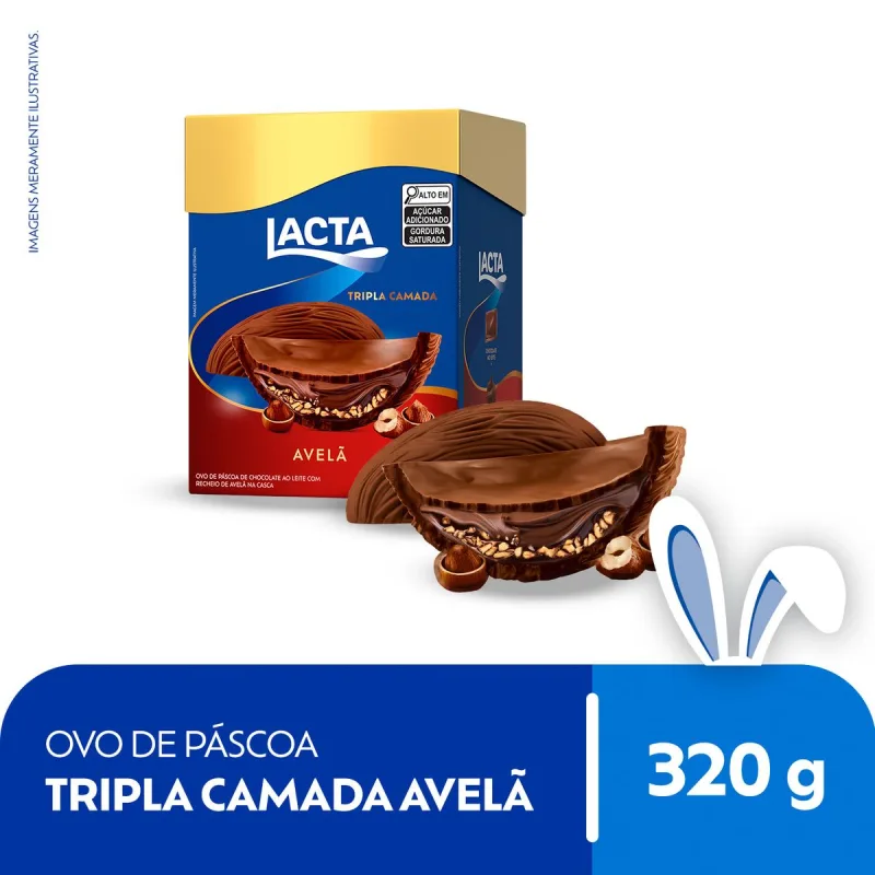 Ovo de Páscoa Lacta ao Leite Tripla Camada Recheio Avelã 320g - Lacta - Mercearia
