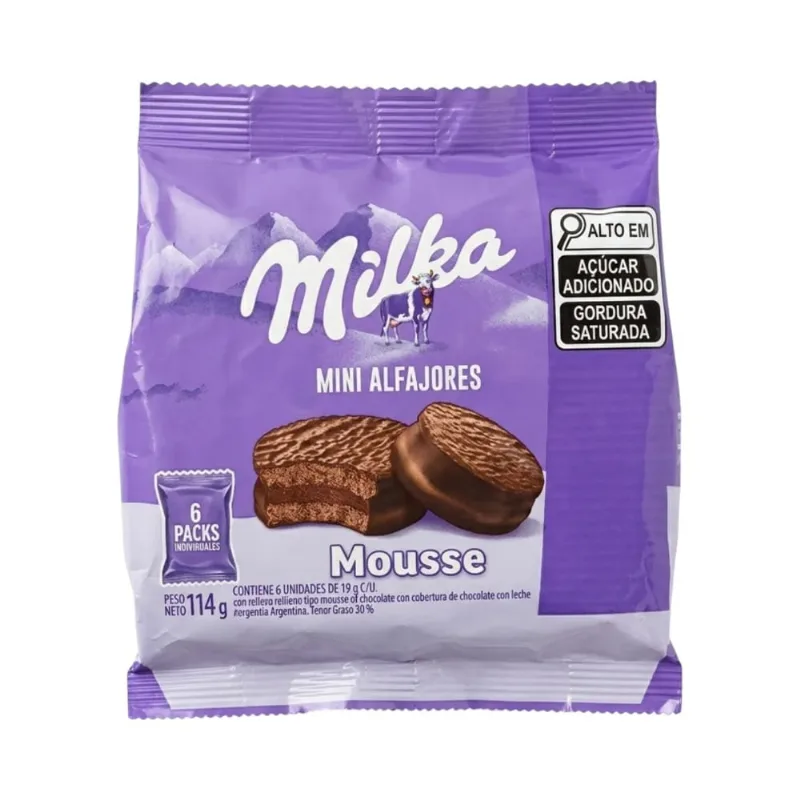 Biscoito Mini Alfajor Mousse Milka 114g com 6 Unidades