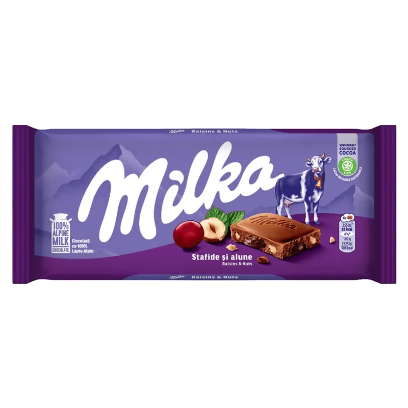 Chocolate Milka Com Avelã E Uvas Passas 90g