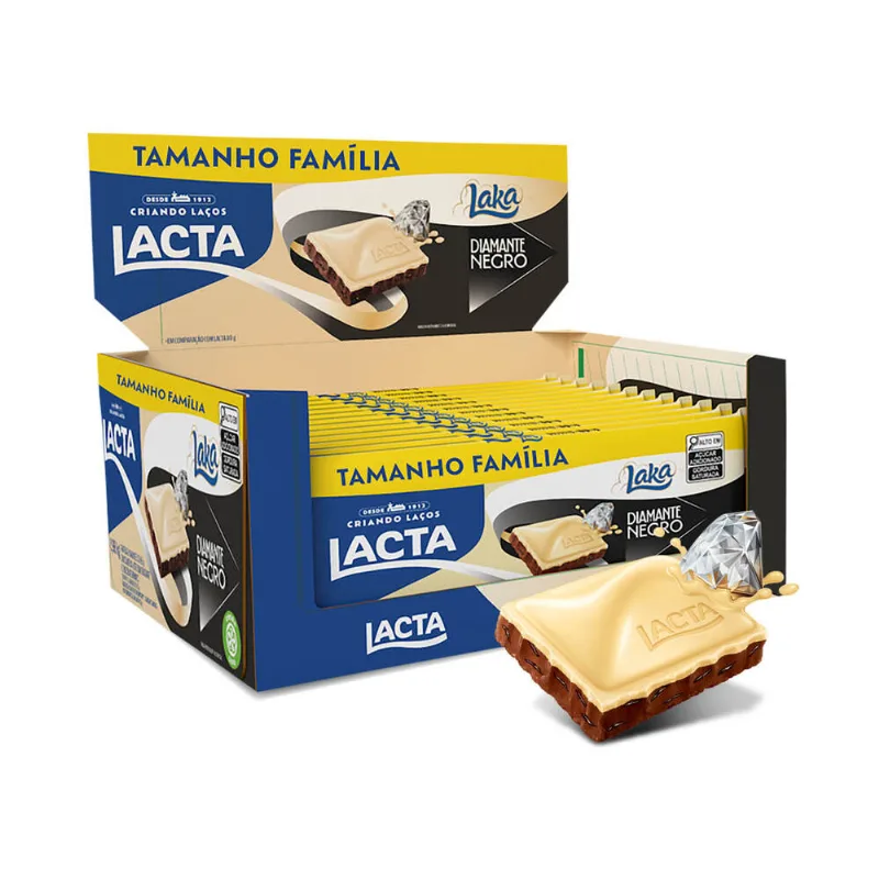 Chocolate Lacta branco e ao leite Diamante Negro Laka 165g